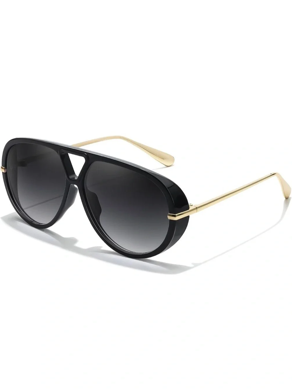 TJUTR Women’s Oversized Black and Gold Aviator Sunglasses - One Size